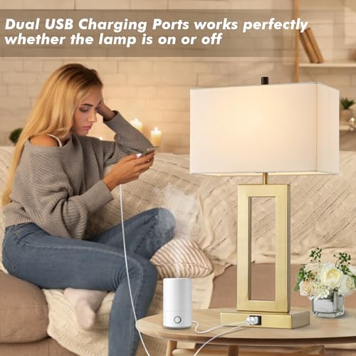 gernehop Gold Table Lamps Set of 2 with Dual USB Ports,3-Way Dimmable Touch Control Bedside Lamps,22inch Tall Modern Bedroom Table Lamp for Living Room,Nightstand LED Bulbs Included - color: 22Inch Whie&Gold