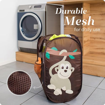 Handy Laundry Collapsible Mesh Pop Up Laundry Hamper with Side Pocket – Breathable, Space-Saving, Foldable Basket for Clothes, Toys, Travel & Storage, 14 x 13 x 24 in, Monkey - color: Monkey