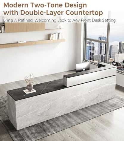 79" L-Shaped Reception Desk with Counter, Front Desk with Lockable Drawer, Keyboard Tray & Cable Grommet for Office, Salon, Lobby, Checkout (Gray & Black, Left) - color: Gray & Black, size: 79 inch, style: Left