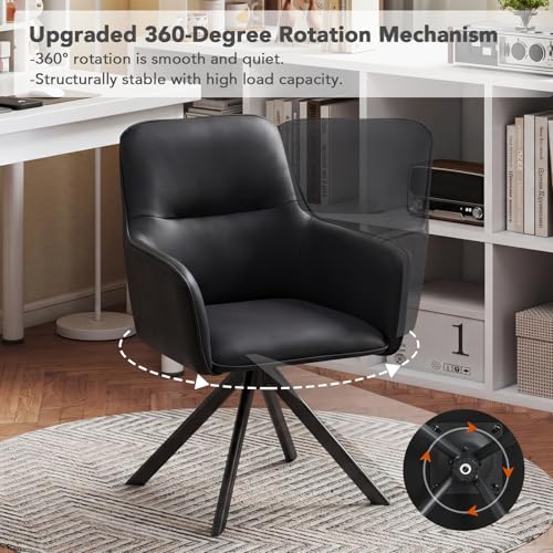 Modern Swivel Dining Chairs Set of 2, Upholstered Dining Room Chairs with Thicken Cushion, 360°Swivel Dining Chairs with Metal Legs for Dining Room, Kitchen, Bedroom, PU, Black - color: Black, size: Set of 2