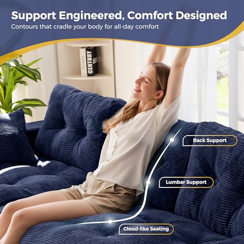 MAXYOYO Boneless Couch, 104-Inch L-Shaped Cloud Couch with Ottoman | Navy Upholstered Sofa Features Layered Cushions and Flexible Modules with No Assembly, Ideal for Modern Living Rooms. - color: Navy, size: 104" L Shape
