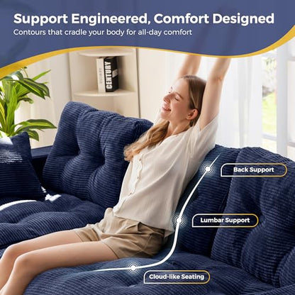 MAXYOYO Boneless Couch, 104-Inch L-Shaped Cloud Couch with Ottoman | Navy Upholstered Sofa Features Layered Cushions and Flexible Modules with No Assembly, Ideal for Modern Living Rooms. - color: Navy, size: 104" L Shape
