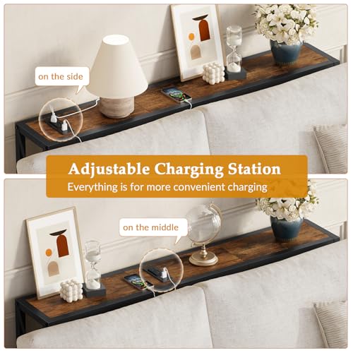Gewudraw Narrow Console Table with Socket, Sofa Table Behind Couch, Brown | 41.8" Couch Table, Industrial Style, Long Skinny Design,For Hallway,Living Room,Bedroom, Built-In Outlets & USB,140cm Length - color: Rustic Brown, size: 41.7 in