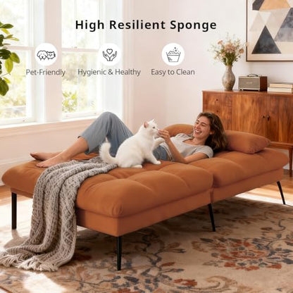 COMHOMA 72″ Convertible Futon Sofa Bed, Adjustable Backrest, Orange | Breathable Fabric Futon Couch with Pillows,Multi-angle Ergonomic Reclining,Space-saving Sleeper Sofa for Living Room - color: Orange