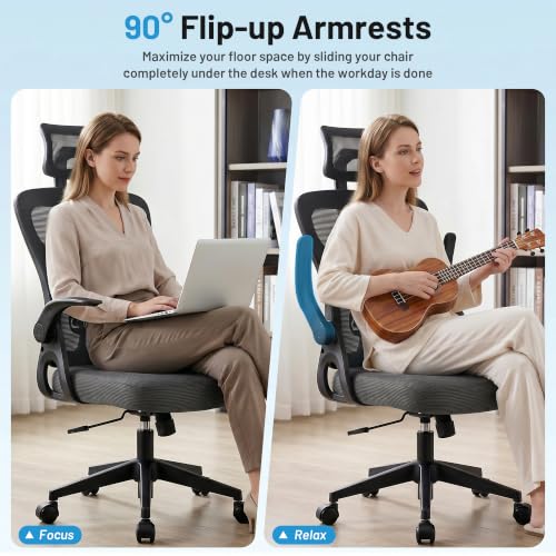 Office Chair Ergonomic Desk Chair with Adjustable Headrest Lumbar Support, High Back Breathable Mesh Chair with 120° Tilt & Flip-Up Armrests, Swivel Comfy Task Computer Chair for Work, Study - color: Dark Gray