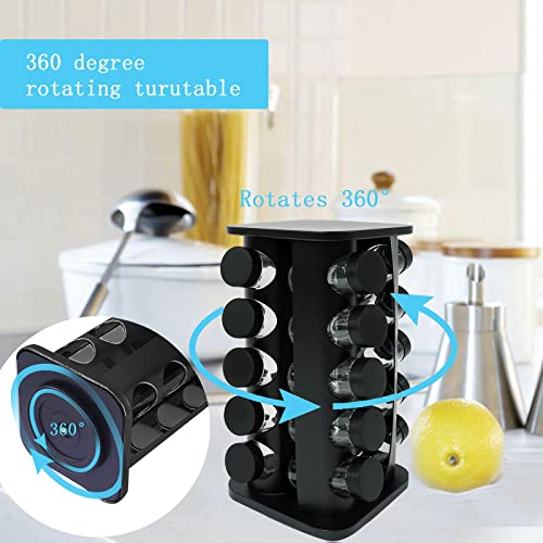 KALINCO Rotating Spice Rack, Spice Rack Organizer for Cabinet, Spice Rack with Jars(20-Jar), Revolving Spice Organizer, Spice Carousel Tower for Kitchen Black - size: Black SQ