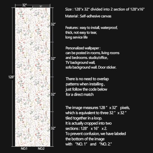 Plants Flowers Peel and Stick self Adhesive Wallpaper Floral - 128''x32'' - color: X15, size: 128"x32"