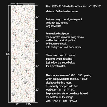 Plants Flowers Peel and Stick self Adhesive Wallpaper Floral - 128''x32'' - color: X15, size: 128"x32"