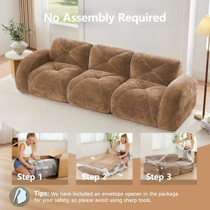111" Velvet Modular Sofa Cama para Cuarto, Small Couches for Living Room with High Density Sponge, Cloud Loveseat with Tufted Design for Home Theater Study Space, Camel - color: Camel