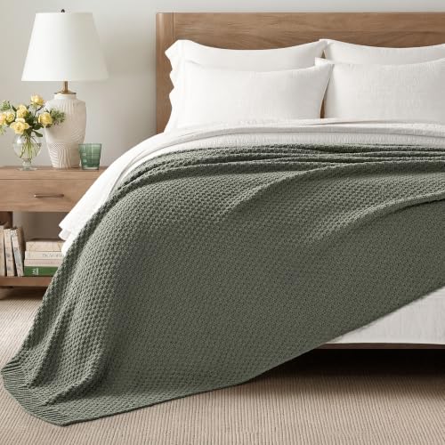 EVERGRACEHOME Chunky Chenille Knit Throw Blanket, 108x92, Dried Thyme Green | Sculpted Moss Stitch, Chic Modern Farmhouse, All-Season Warmth, OEKO-TEX® Certified, Oversized King for Couch, Bed, Sofa - color: Dried Thyme, size: 108" X 92"