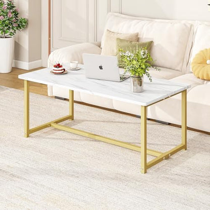 35.4" Rectangular Coffee Table, Modern Industrial Style Coffee Table Center Table with Metal Frame for Small Space Living Room, Apartment, Office, Easy Assembly, White - color: White
