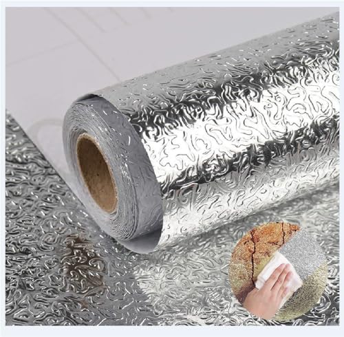 Silver Contact Paper Kitchen Backsplash Water/Oil Proof Wallpaper Metallic Peel and Stick Wallpaper 16"X118" Self Adhesive Aluminum Foil Contact Paper for Kitchen Countertop Cabinet Drawer