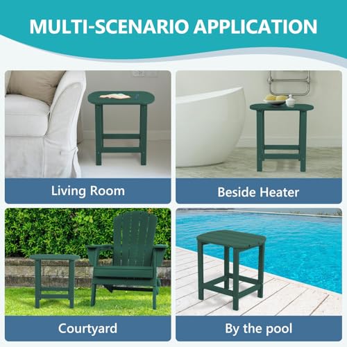 Hdpe Outdoor Adirondack Side Table, Wooden Textured, Green | Bathroom and Indoor, Maintenance & Weather Resistant, End TableSet for Patio, Garden, Backyard, 18.6×14.17×18.18 in - color: Green