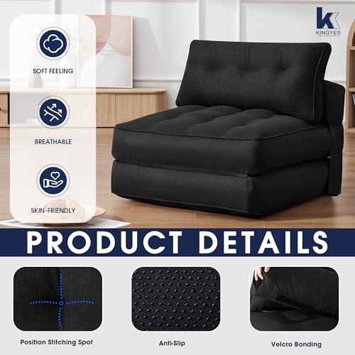 Folding Chair Bed, 3 in 1 Convertible Sleeper Chair with Pillow, Black - color: Carbon Black, size: Classic
