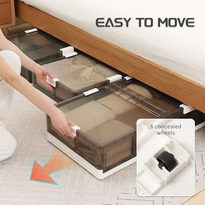 2-Pack Under Bed Storage Containers with Wheels - Stackable, Foldable Plastic Storage Boxes with Lids for Clothes, Shoes, Blankets - Perfect for Bedroom Organization and Dorms - size: 2 Pack-32.9''x16.1''x7.3''