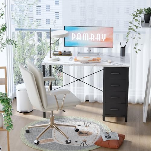 Pamray 32 Inch Computer Desk with 4 Drawers Small Office Desk for Home Bedroom Study Writing Simple Modern Computer Table Marble - color: Marble