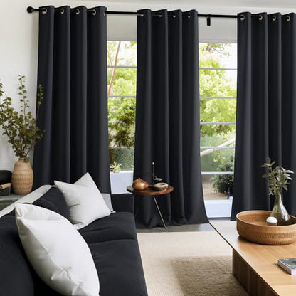NICETOWN 95 Inch Blackout Curtains, Grommet 2 Panels Thermal Insulated Black Room Darkening Drapes, Extra Long Window Curtains for Bedroom Living Room - color: Black, size: 52"W x 95"L (Pack of 2)