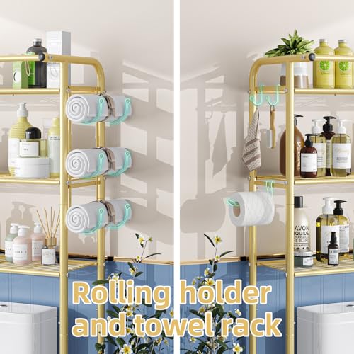 Simple Trending 3 Tier Over The Toilet Rack, Shelf Bathroom, Bathroom Stand Organizer Space Saver, Gold - color: Gold With Towel Rack
