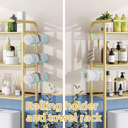 Simple Trending 3 Tier Over The Toilet Rack, Shelf Bathroom, Bathroom Stand Organizer Space Saver, Gold - color: Gold With Towel Rack