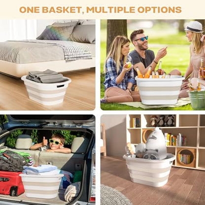 OOAMBB 43L(11.5Gallon) Collapsible Plastic Laundry Baskets (Beige, 2 Packs) | Pop Up Laundry hamper/Storage Container,Foldable Laundry Basket with Large Capacity,Sturdy,Space Saver - color: Beige