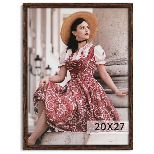 Dark Brown 20x27 Frame -Single Frame - Rustic Woodgrain 20 x 27 Poster Frame with Plexiglass for Wall Gallery Display, 20x27 Picture Frame for Puzzle, Artwork, Photo and Poster - Ideal Christmas Day - color: Brown, size: 20x27 in