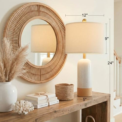 PoKat 24'' White Ceramic Table Lamps Set of 2, Farmhouse for Living Room | Modern Bedside Lamps for Bedroom, Two-Tones Design, Earthy Yellow Base, Splatter Pattern, Boho Lamps for Nightstand, Entryway - color: White & Earthy Yellow