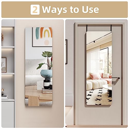 Hasipu Full Length Mirror with Lights, 56" x 16" LED Floor Mirror, Full Body Dressing Standing Mirror, Hanging Mounted Mirror for Living Room Bedroom Cloakroom, Round White