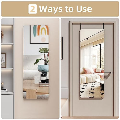 Hasipu Full Length Mirror with Lights, 56" x 16" LED Floor Mirror, Full Body Dressing Standing Mirror, Hanging Mounted Mirror for Living Room Bedroom Cloakroom, Round White