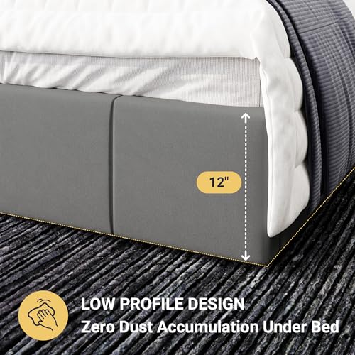 Allewie King Size Dutch Velvet Upholstered Platform Bed Frame/Vertical Channel Tufted Adjustable Headboard/Low Profile Bed Frame/No Box Spring Needed/Easy Assembly/Grey - color: Grey, size: King