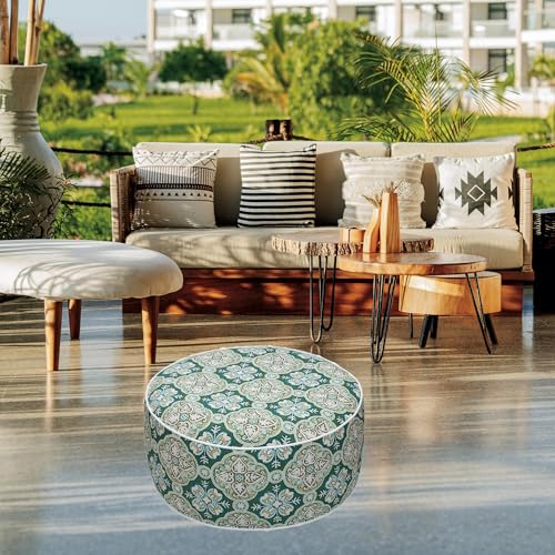 FUNHOME Inflatable Stool Ottoman Footrest with Handle D20 xH9-Green Medal | Indoor Outdoor Footrest Seat, Water-Repellent, Footstool Pouf for Home Patio Garden and Camping Use - color: Green Medal