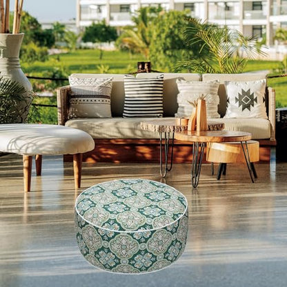 FUNHOME Inflatable Stool Ottoman Footrest with Handle D20 xH9-Green Medal | Indoor Outdoor Footrest Seat, Water-Repellent, Footstool Pouf for Home Patio Garden and Camping Use - color: Green Medal