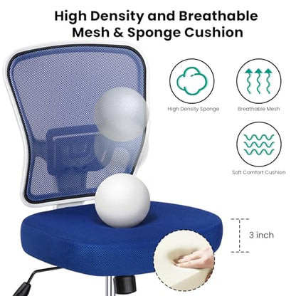Armless Drafting Chair Tall Office Chair for Standing Desk - Adjustable Height Mesh Ergonomic Stool with Foot Ring, Rolling Counter Height Computer Chair for Small Spaces & Home Office - color: Klein Blue