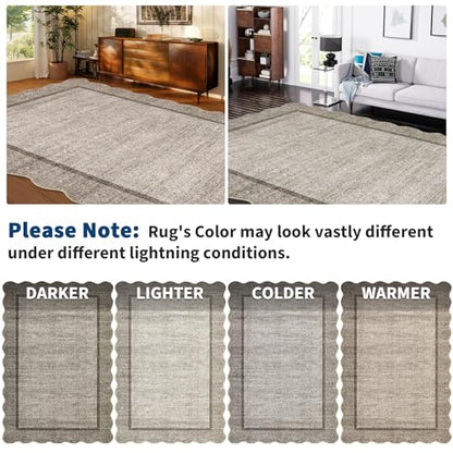 GarveeHome Scalloped Washable Runner Rug 2x8 Modern Non Slip Kitchen Runner | Distressed Low Pile Entryway Rug Soft Bathroom Rugs Stain Resistant Carpet for Bedroom Hallway Laundry 2'x8' Brown - color: Brown, size: 2' x 8' (Runner)