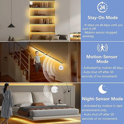 Under Bed Lights Motion Sensor LED Strip Stair Night Lighting Indoor 16.4ft | 3000K Warm White Dimmable Motion Activated LED Strip Lights,Auto On/Off,USB Powered for Bedroom Under Cabinet Kitchen Hallway - size: 16.4ft-One Motion Sensor