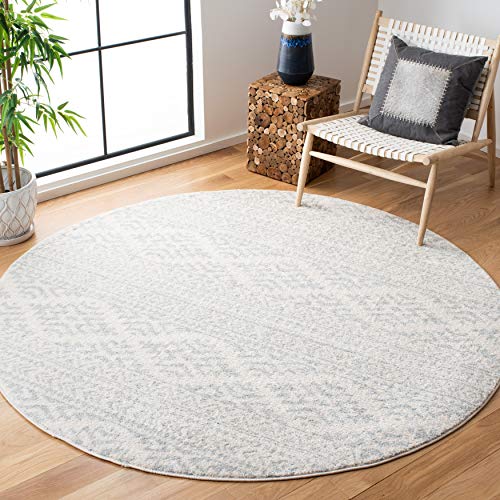 SAFAVIEH Tulum Collection Area Rug - 3' Round, Ivory & Light Grey, Moroccan Boho Tribal Design, Non-Shedding & Easy to Clean, Ideal for Entryway, Foyer, Accent Space, Bedroom (TUL272G) - color: Ivory/Light Grey, size: 3' (Round)