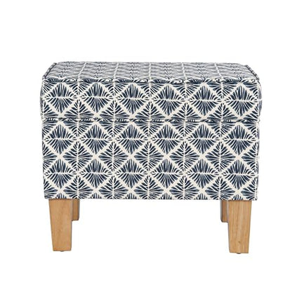 HomePop 22" Modern Rectangular Storage Ottoman - Blue Geometric Pattern - color: Blue Geometric Pattern