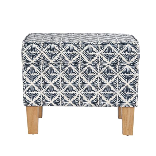 HomePop 22" Modern Rectangular Storage Ottoman - Blue Geometric Pattern - color: Blue Geometric Pattern
