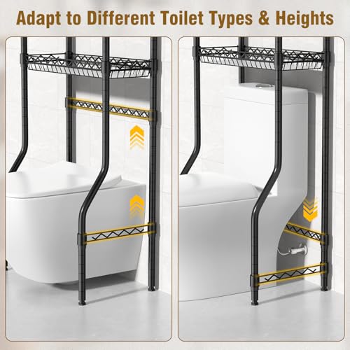 4 Tier Over The Toilet Storage Rack, Bathroom Organizers and Storage Over Toilet with Adjustable Shelf and Basket, Above Toilet Storage Bathroom Cabinet for Small Space (Black) - style: Modern