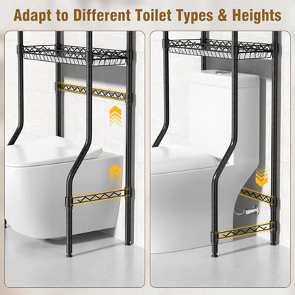 4 Tier Over The Toilet Storage Rack, Bathroom Organizers and Storage Over Toilet with Adjustable Shelf and Basket, Above Toilet Storage Bathroom Cabinet for Small Space (Black) - style: Modern