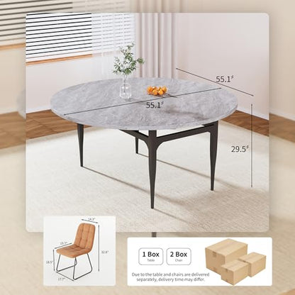HIPIHOM 55‑Inch Extendable Dining Table Set with 6 Upholstered Chairs and Metal Frame for Dining Room - color: Grey/Black