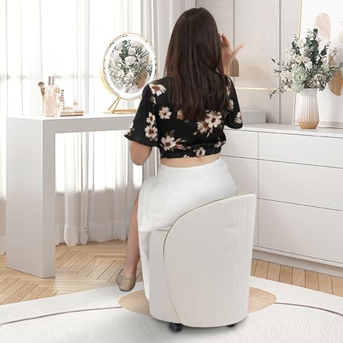Round Storage Ottoman, Upholstered Velvet Vanity Stool with Lumbar Support, Swivel Rolling Wheels, Small Foot Stools Coffee Table Padded Seat for Makeup Room, Living Room, Bedroom Beige - color: Beige