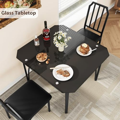 IDEALHOUSE Dining Table Set for 2, Kitchen Table Set of 2 with Upholstered Cushion Chairs, Dining Room Table Set for 2 with Kitchen Chairs, Easy to Assemble, Suitable for Apartment - (Shadow Glass) - size: 1* Table + 2* Chairs (Shadow Glass)