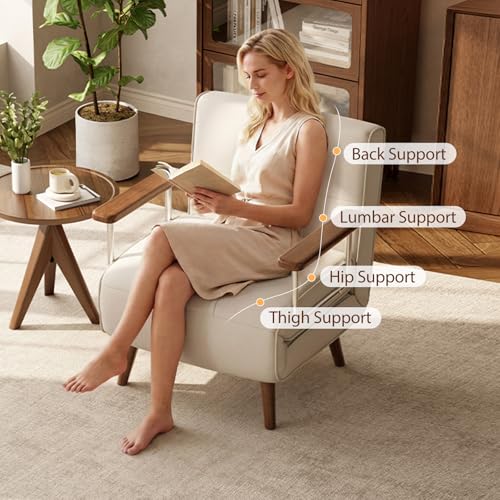 SUIYIMU Folding Chair Bed, 3-in-1 Convertible Sleeper Chair Bed, Futon Chair with 6-Level Adjustable Backrest for Guest Room Apartment Dorm, Cream Beige-Walnut - color: Walnut and Beige Color