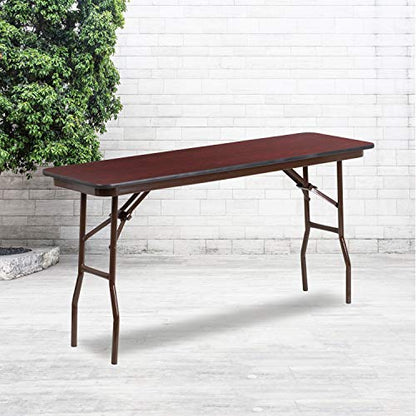 EMMA + OLIVER 5-Foot Mahogany Melamine Laminate Folding Training/Seminar Table - Event Table