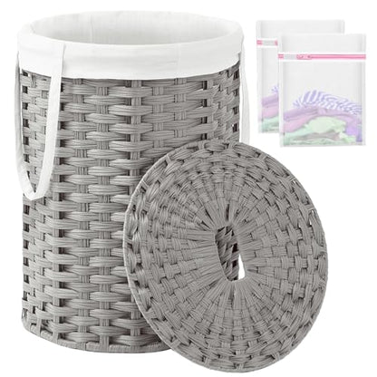 SETVSON Laundry Hamper with Lid Laundry Basket with Lid 19.0 Gal, Gray | Round Clothes Organizer with Lid, Removable Inner Liner Bag with Handles, 2 Mesh Wash Bags, Easy 5-Minute Assembly - color: Gray, size: 72 L