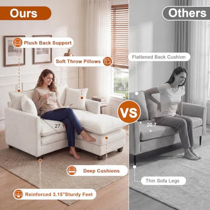 50'' Loveseat Sofa Set with Ottoman, Small Couch Set 2 Piece Cloud Love Seat 27" Deep Seat Washable Pillows Couches for Small Spaces Apartment Living Room, Beige - color: Beige, size: 50"+50"L