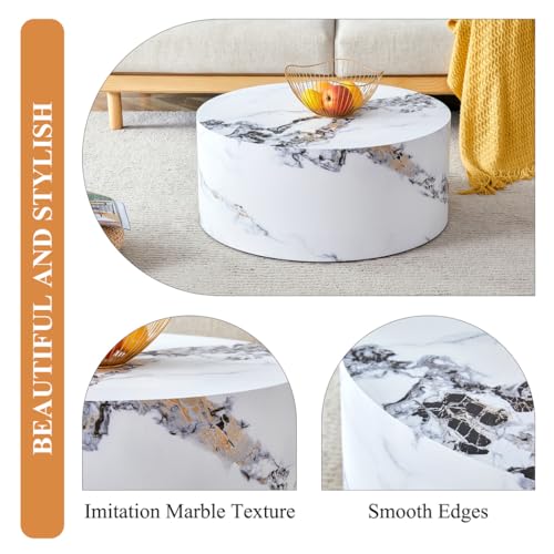 Round Coffee Tables Set for 3, Living Room Table and End Tables, White Faux Marble Coffee Table and Side Table, Center Tables Set, No Assembly Required - Ready to Use - color: 24'' Marble White, size: 24'' Coffee Table Set of 3