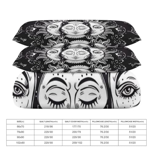 Black and White Sun and Moon 3 Piece Reversible Bedding Set 90"x90",Double Sided Brushed Microfiber Duvet Cover Set with 2 Pillowcases Soft Breathable Comforter Cover for Home - color: Black and White Sun and Moon, size: 90"x90"