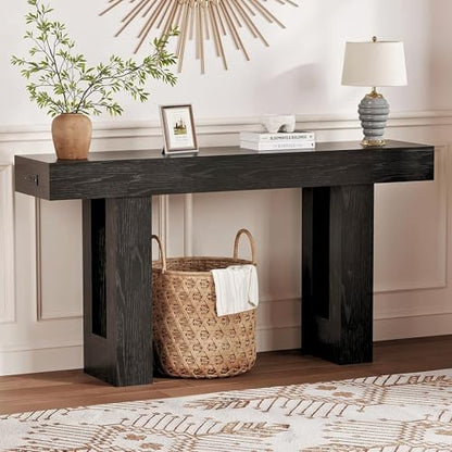 IDEALHOUSE 63" Entryway Table with Power Outlet, Console Table for Entryway | Black, Wooden Sofa Table, Narrow Hallway Foyer Table for Entryway, Hallway, Living Room - color: Black