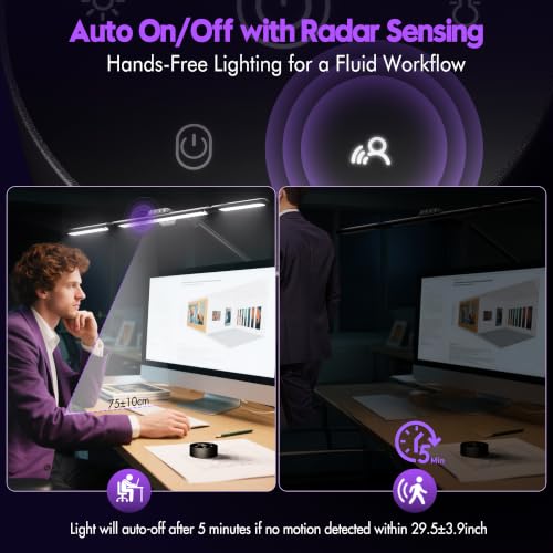 Quntis 32.5" Eye Care Architect Desk Lamps with Clamp for Office Home Dorm | 1100LM Bright, Ambient Backlight, Radar Sensor, Remote Control, 2H Timer, Workbench Drafting Reading Video Conference Task